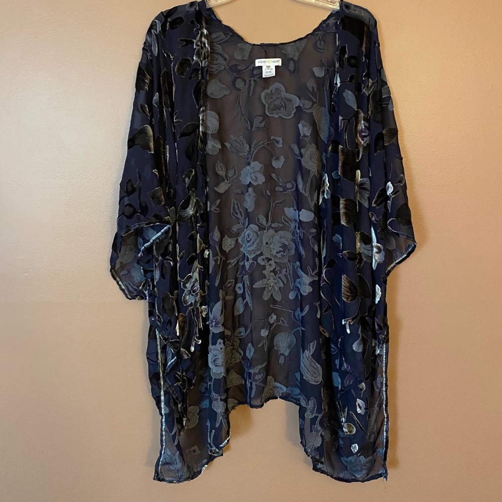 Midnight blue kimono with velvet flower detail